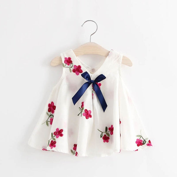 Girl Bow Dress Baby Girl Summer Dress Fashion V-neck Dress Strawberry Pattern Child Sleeveless Girl Clothes 1-3 Years old