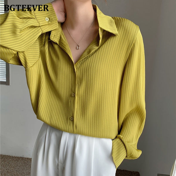 BGTEEVER Office Ladies Striped Women Blouses Tops Full Sleeve Loose Women Shirts Elegant Spring Blusas Mujer 2023