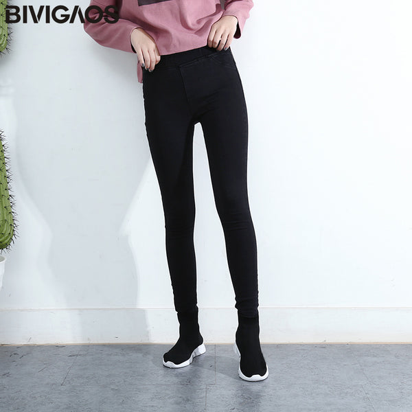 Spring Fall Women Simple Basic Jeans Elastic Denim Pants Pencil Jean Leggings Pants Jeggings For Women Jeans Trousers