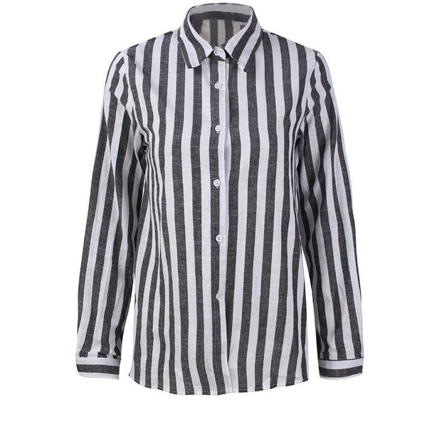 Women Striped Shirt Casual Long Sleeve Turn Down Collar Striped Blouse Summer Loose Shirt Tops Camisa Feminina