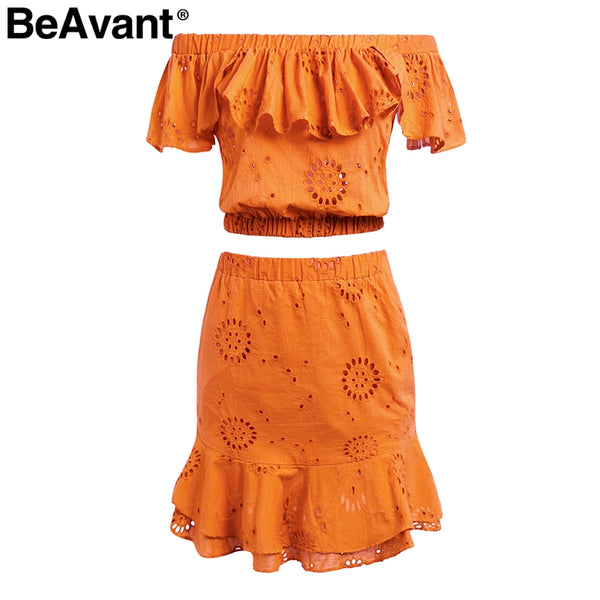 Embroidery hollow out sexy dress women Two piece beach dress summer Casual ruffles white short dress vestidos