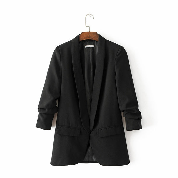 Bella Philosohy Spring Fashion Red Blazer Women Puff Sleeve Workwear Blazer Coat No Button Three Quarter Ladies Outwears