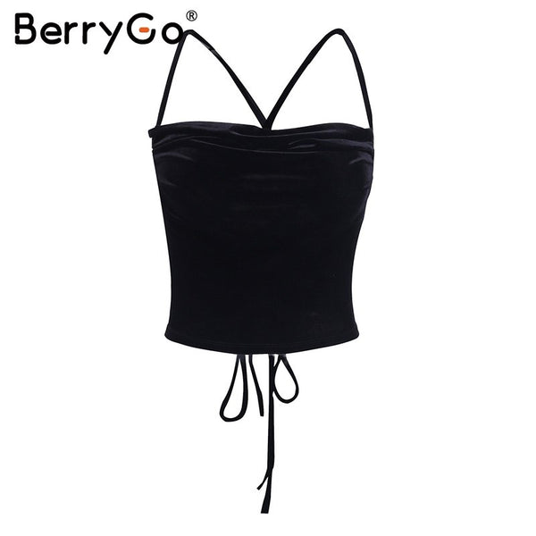 Sexy lace up crop top tees Causal velvet top camisole cropped women tank top 2022 autumn wine red cami female