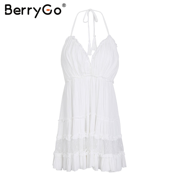 Slip backless short summer dress women V neck tassel sexy mini lace white dress female 2022 high waist beach dress