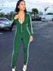 Black Long Sleeve Jumpsuits Deep V - Neck Bodycon Sexy Full Bodysuit Casual Side Striped Zipper Overalls Rompers Womens Jumpsuit