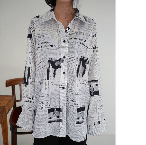 Black off White Letter poster Printed Loose Casual Long Sleeve Shirt Female's Blouse 2022 New Fashion tops korean vintage Q360