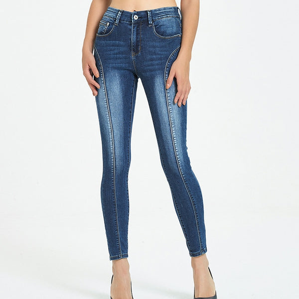 Blue Washed Plus Size Skinny Jeans For Women Mid Rise Pull On Ankle Jeans Woman Elastic Push Up Jeans Legging Denim Pencil Pant