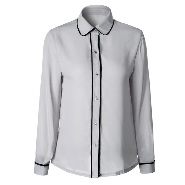2022 Autumn Elegant Chiffon Blouses Women Casual Turn Down Collar Shirt Ladies Fashion Tops Scho Blouses