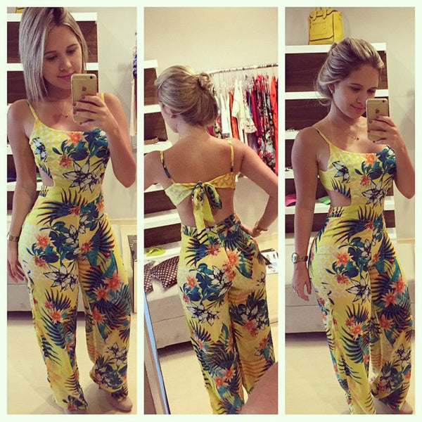 Casual Women Clubwear Summer Playsuit Bodycon Sleeveless Party Yellow Jumpsuit Romper Trouser