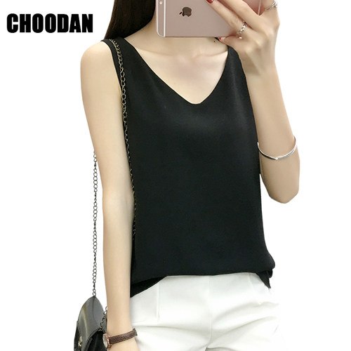 Chiffon Tank Top Summer Fashion Korean Style 2022 V-neck Women Tops Sexy Sleeveless Ladies Tank Tops Fitness Clothes Female Vest