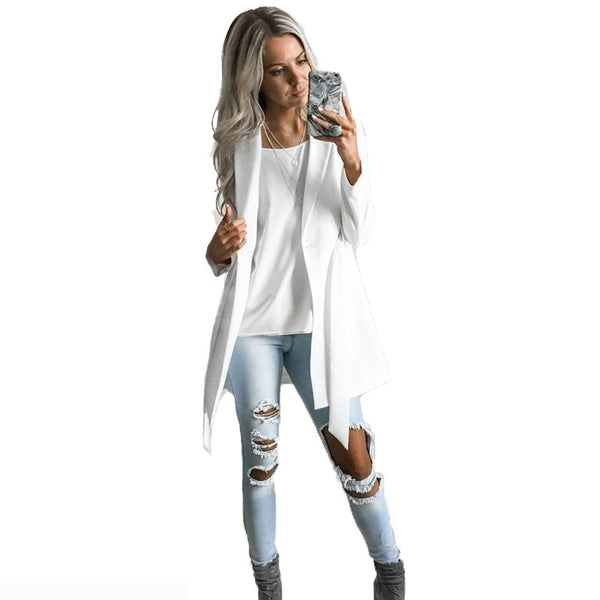 New Fashion Women Slim Fit Blazer Jackets Notched Office Work Button Front Blazer Ladies Long Belted Jacket Outwear