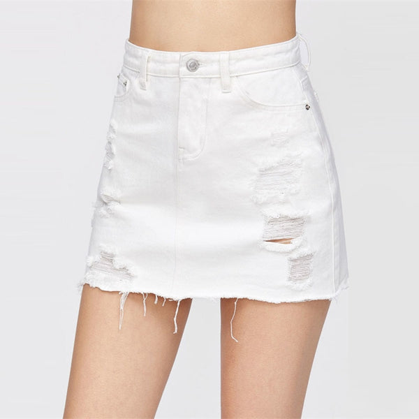 Distressed Fray He Deni Skirt 2022 New Ripped Casual Women Botto Mid Waist Sheath Short Plain Skirt
