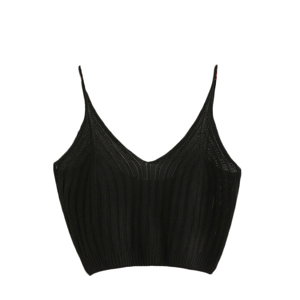 Ribbed Knit V Neck Crop Cami Top Summer Style 2022 Vogue Plain Women Sexy Spaghetti Strap Camisole