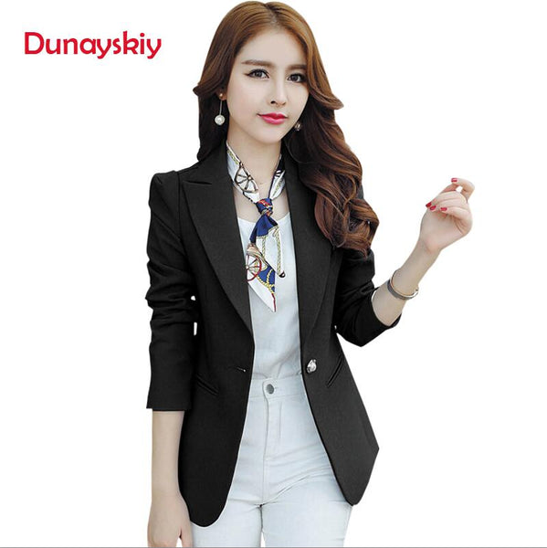 Women Autumn Winter Royalblue Black Green Solid Long Sleeve Notched Blazers Formal Single Button Blazers For Lady