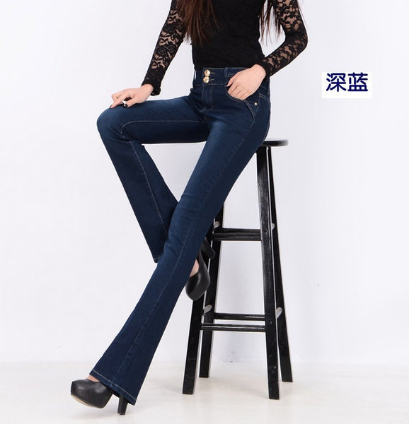 Elegant Spring High Waist Flare Jeans Pants Plus Size Stretch Skinny Jeans Women Wide Leg Slim Hip Denim Boot Cuts Long Trousers