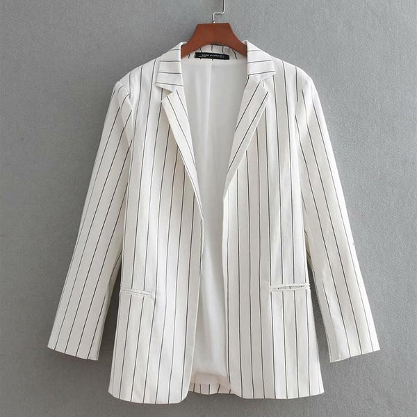 Elegant women's 2022 summer new fashion vertical stripes lapel open seven sleeves small suit jacket female