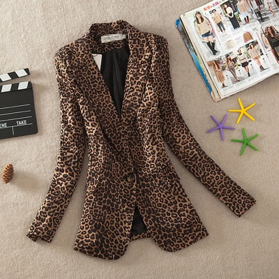 Europe New Fashion Women Spring Autumn Suit Elegant Slim Professional Leisure Suit High quality Leopard Long sleeve Coat G132