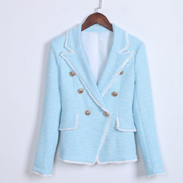 Fashion 2022 Spring Autumn Double Breasted Bleazer Women Buttons Tassel Fringe Slim Tweed Blazer and Jackets Blaser Feminino