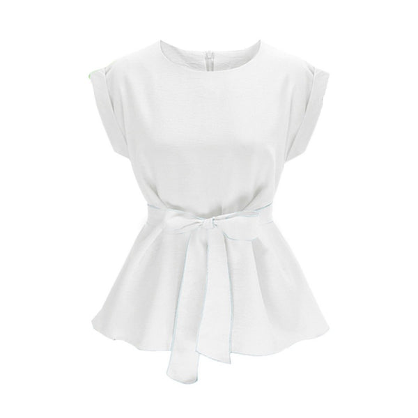 Fashion Office Lady Women\'s Shirts Belted Waist Blouse 2018 Summer Tank Tops of Girls Sleeveless Shirt Top 2018