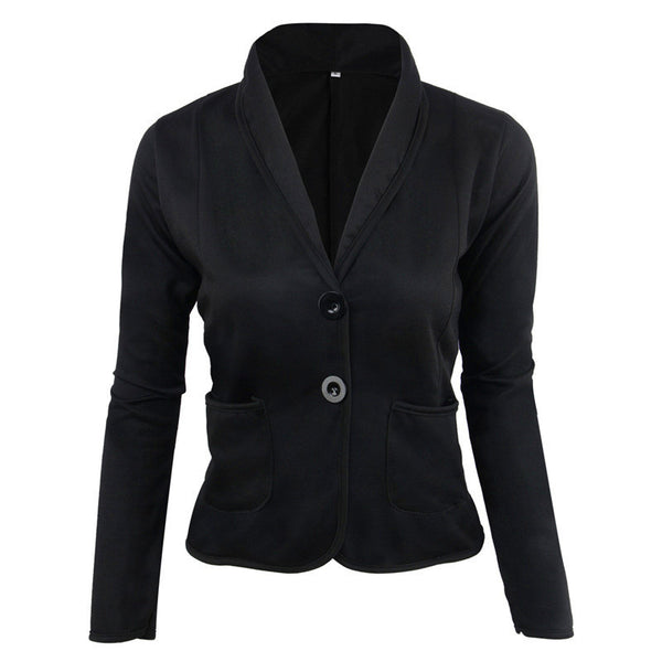Fashion Slimming Full Sleeve Casual Notched Solid Short Pockets Small Coat Temperament Office Lady Lady Wear Blazer
