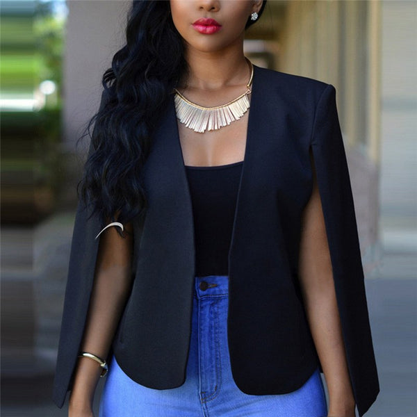 Fashion Style Women Long Sleeve Lapel Cape Casual Business Blazer Womens Coat Outwear Office Ladies Clothing Black/White
