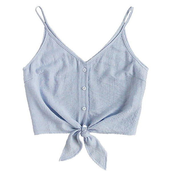 Women Crop Tops Sexy Strappy Button Sleeveless Bow Crop Top Vest Tank Shirt Blouse Tops Camisole regata feminino 2022