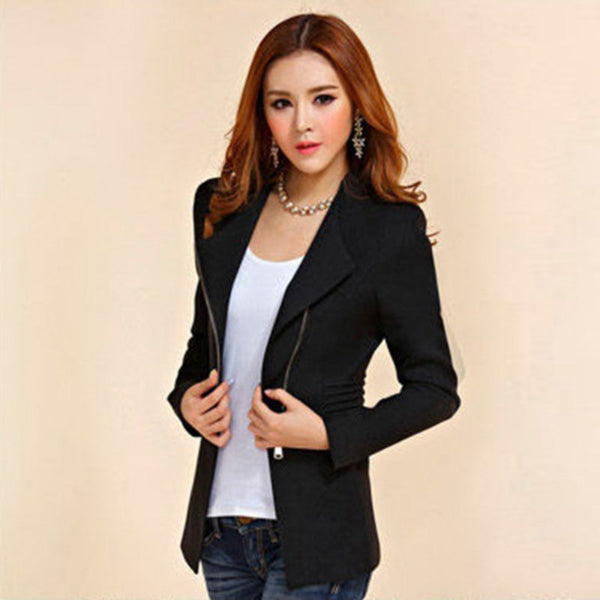 Female Fashion Zipper Suit Women Long Sleeve Coat Solid Suit Jacket Blazer Tops