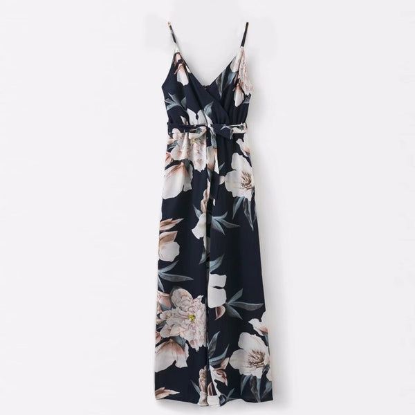Floral Cami Jumpsuit Women Sashes Belted Loose Wide Leg Strap Women Jumpsuit Rompers