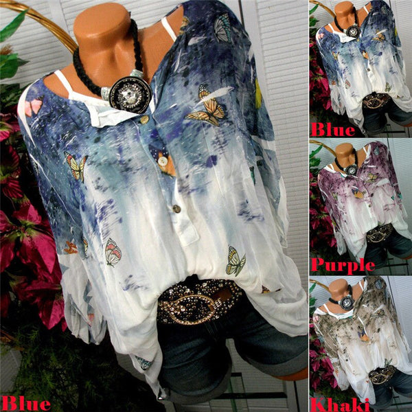 Floral Print Women Blouse 2023 Summer Top Plus Size Long Sleeve Shirt Printed Blusa Feminina Womens Tops Blouses