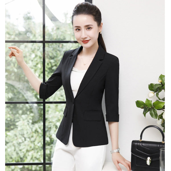 Summer Women Jacket Office Ladiess Elegant Half Sleeve Single Button Feminino Blaze Jacket Women T18X0902