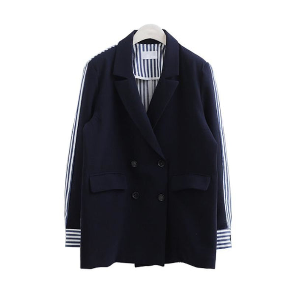 Ladies Blazers Suit Women 2022 New Stripes Double Breasted Splicing Women Blazer Ladies Blazer Coat Womens Casual Wear