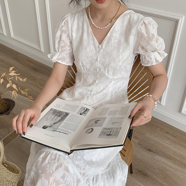 Geming French Open Back dress women's 2022 spring women's Lace Floral temperament w447h