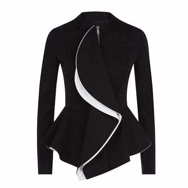 Gothic Black Chic Women's Blazer Coat Ruffled Irregularity Femme Jackets Zipper Long Sleeve Sexy Female Tops Suit Temperament