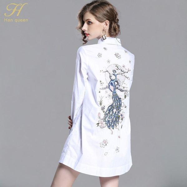 2022 Autumn Fashion Embroidery Blouse Tops Womens Female Long White Shirt Casual Streetwear Cotton Button Blouse
