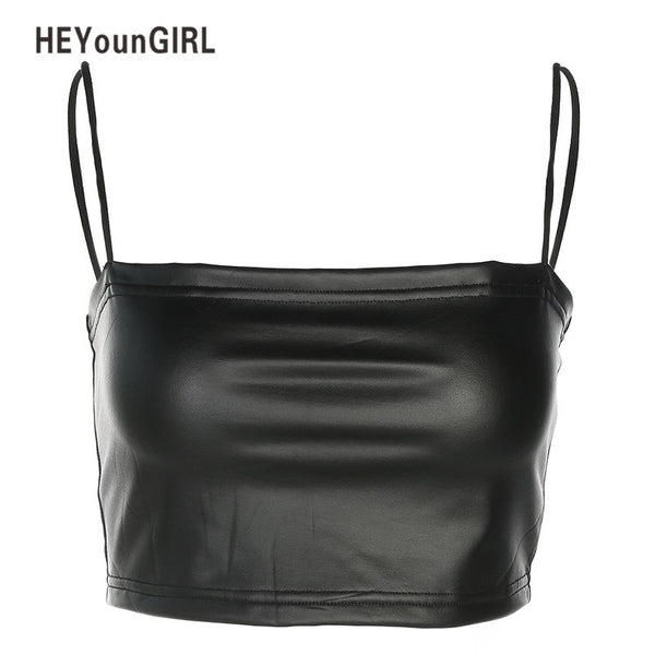 Faux Leather Tank Top Women Fitness Cropped Tube Top Feminino Sleeveless T-shirt Bodycon 2022 Summer Fashion Bralette