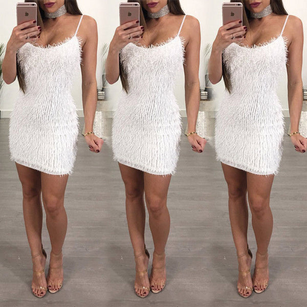Newest Women Bandage Sleeveless Sexy Bodycon Casual Night Party Fur Club Mini Pencil Dress 2022