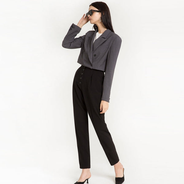HYH HAIYIHUI 2022 Women Suit Coats Solid Grey Casual Singal Buttons Pockets Lady Elegant Slim Outwears Lady Coats Fashion