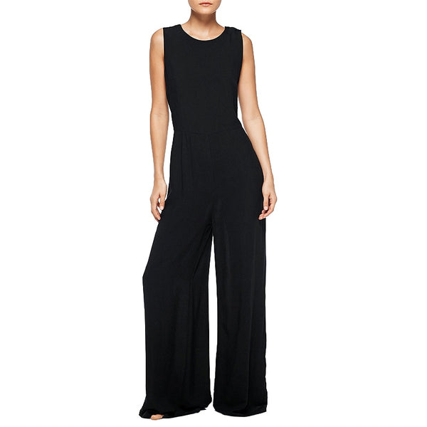 HYH Women Jumpsuits Sexy Backless Slim High Waist Wide Leg Sleeveless Crew Neck Romper Streetwear Elegant Playsuit