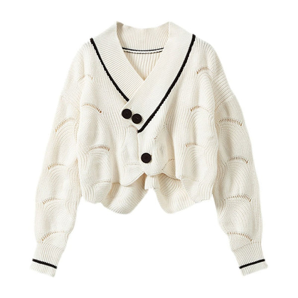 Harajuku Korean Style White Knitwear Tops Coat Autumn Winter Sweet College Style Sweater Female Student Loose Casual Cardigan