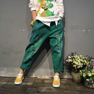 Harem Jeans Denim Pants Trousers Loose for Women Embroidery Big Size Fashion Casual American 2022 80706-1