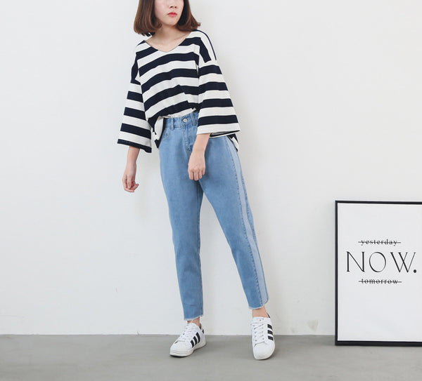 Harem jeans for woman high waist 2022 Casual spiced color block plus size blue Ankle Length denim Trousers for women 5XL