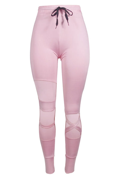 High Fashion New Women Leggings Pink Strech Elastic High Waist Cut Out Ripped Skinny Long Pants Jeggings Trouser