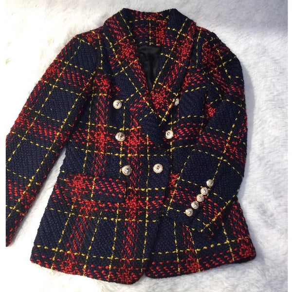 High Quality 2022 New Fashion Runway Blazer Women's Office suit jackets Lion Metal Buttons Plaid Colors Tweed Wo Blazer Jacket