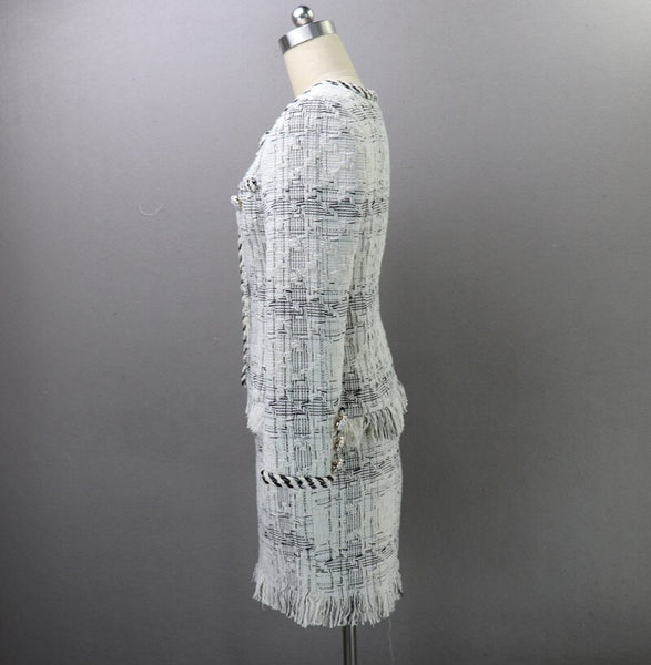 2022 Runway Women's Suits Long Sleeve Elegant Woolen Tweed Jacket and Skirt Two Piece Set