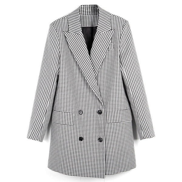 High Quality Women Gray Plaid Brand Suit Jacket 2022 Spring and Autumn Female Long Slim Thin Suit Blazer Vintage Jacket