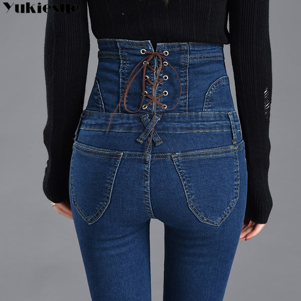 High Waist Denim Pencil Pants 2022 winter Dark Blue Skinny Jeans Woman for Women Korean Chic Show Slim Jean Female Plus size