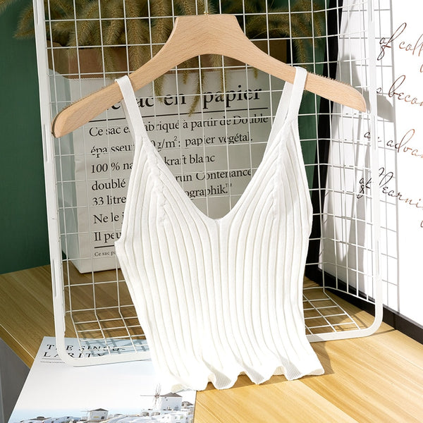 Hot 2022 New Women Sexy Knitted Crop Top Crop Sleeveless Cropped Blusas Vest Tank Top Camisole
