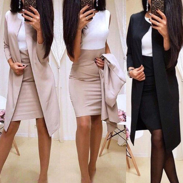Sell 2pcs Suits With Skirt Office Lady Autumn Solid Color Long Blazer Jacket Bodycon Mini Skirt Suit Mini Skirt Suit