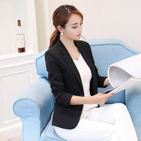Hot Women Long Sleeve Single Button Blazers Outwear 2022 Spring Autumn Elegant Style Pink Female Black Suit Blazers Y863
