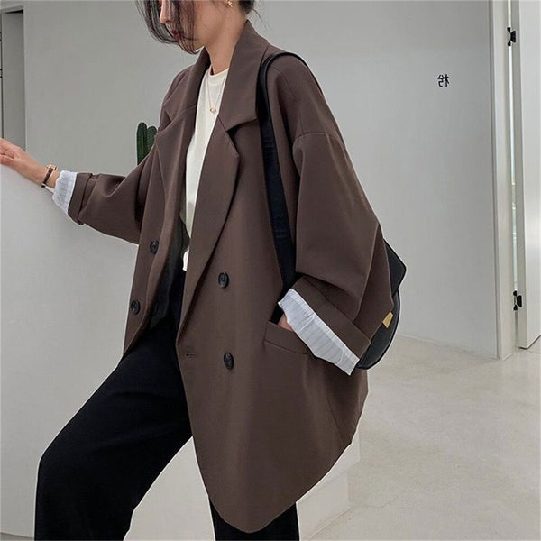 HziriP 2022 Plus Size Tops Retro Loose Coats Casual OL Autumn Office Lady Blazers Solid Vintage Full Sleeves Jackets